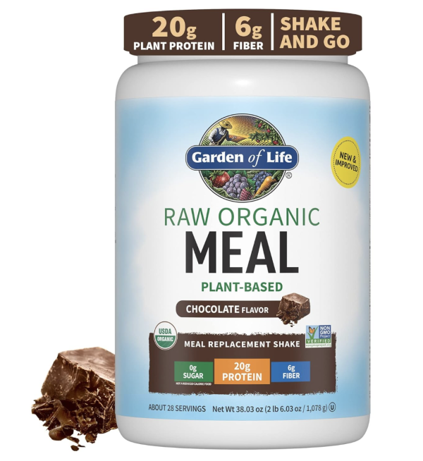 Garden of Life Meal Replacement Shakes, Vegan Raw Organic Protein Powder, Chocolate Protein Powder with Plant Based Pea Protein, Sprouts, Greens, Probiotics, Dairy Free 28 Servings